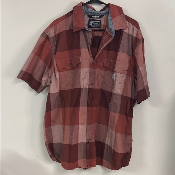 Carhartt Red and Brown Plaid Short Sleeve Shirt - Picture 1 of 4